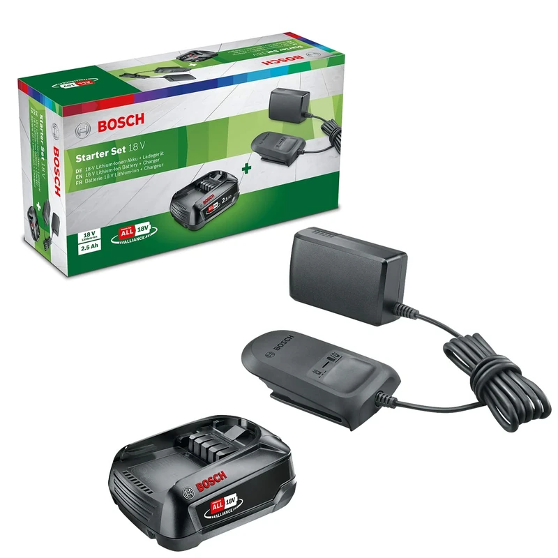 Bosch Battery and Charger Starter Set PBA 18V (18 Volt System, 2.5Ah Battery, Charger, in Carton Packaging)