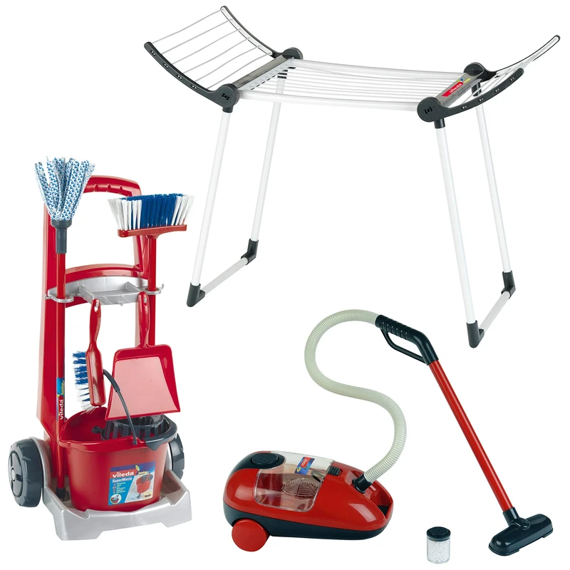 Theo Klein 6792 Vileda Cleaning Trolley with Vacuum Cleaner and Drying Rack