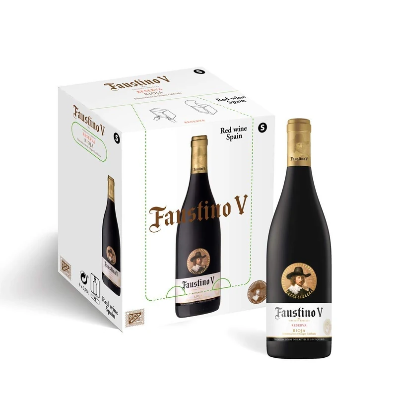 Faustino V Reserva Case 6x75cl, 13.5% ABV | Oak-Aged Elegance Meets World-Renowned Mastery – A Taste of Spain's Rich Wine Heritage in Every Bottle | Rioja, Spain |
