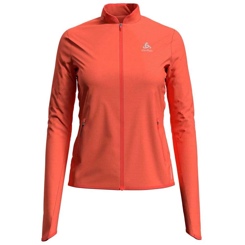 Odlo Women's Midlayer Full Zip Fli Ceramiwarm Fleece Jacket, Hot Coral Papaya Stripes, L