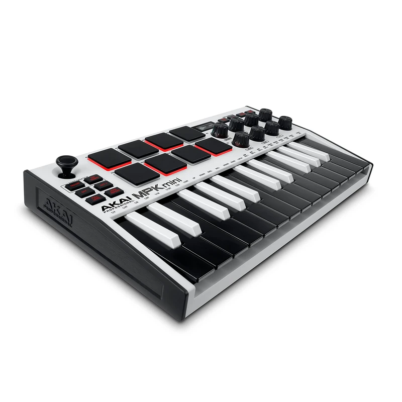 Akai Professional MPK Mini MK3-25 Key USB MIDI Keyboard Controller With 8 Backlit Drum Pads, 8 Knobs and Music Production Software and Native Instruments Sound Package (NKS Integration), White