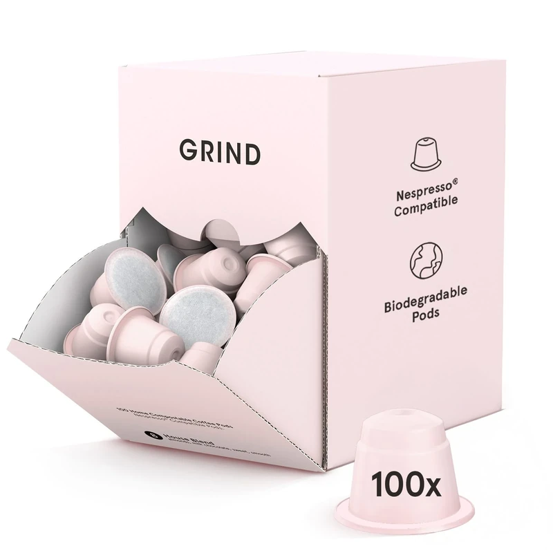 Grind House Blend Coffee Pods – Pack of 100 Biodegradable Capsules – 100% Arabica – Nespresso® Original Compatible – Home Compostable – Barista Quality and Specialty Grade – Medium Roast