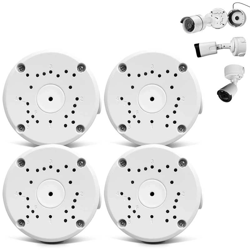 Metal Aluminum & Waterproof Junction Box Mount Bracket, Universal for Bullet Security Camera, Aluminum Waterproof Hide Cable Junction Box Compatible with Solar Panel, Fits Wall Ceiling (4pcs)