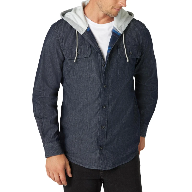 Wrangler Authentics Men's Hooded Blanket Lined Flannel Shirt, Nebulous Blue, XXXL