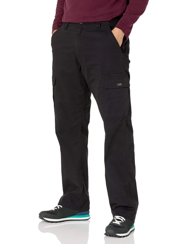 Wrangler Authentics Men's Relaxed Fit Stretch Cargo Pant Casual, Black, 48W x 30L