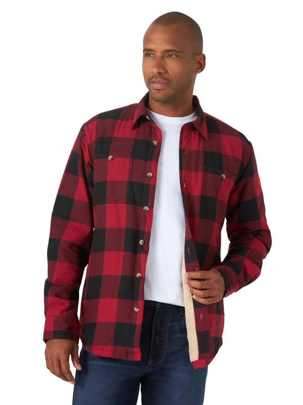 Wrangler Authentics Men's Wrangler Authentics Long Sleeve Jacket Shirt, Red Buffalo, M UK