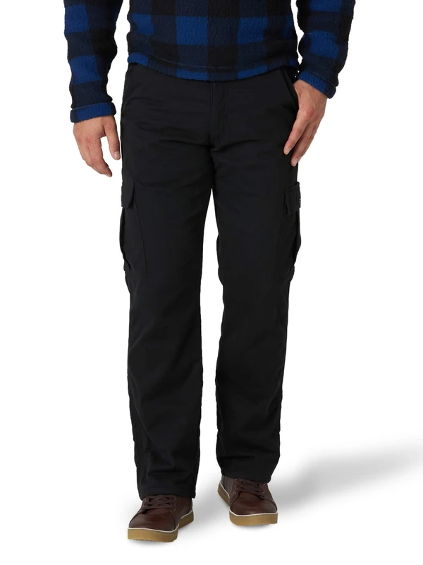Wrangler Authentics Men's Fleece Lined Cargo Pant Casual, Black Twill, 32 W/32 L
