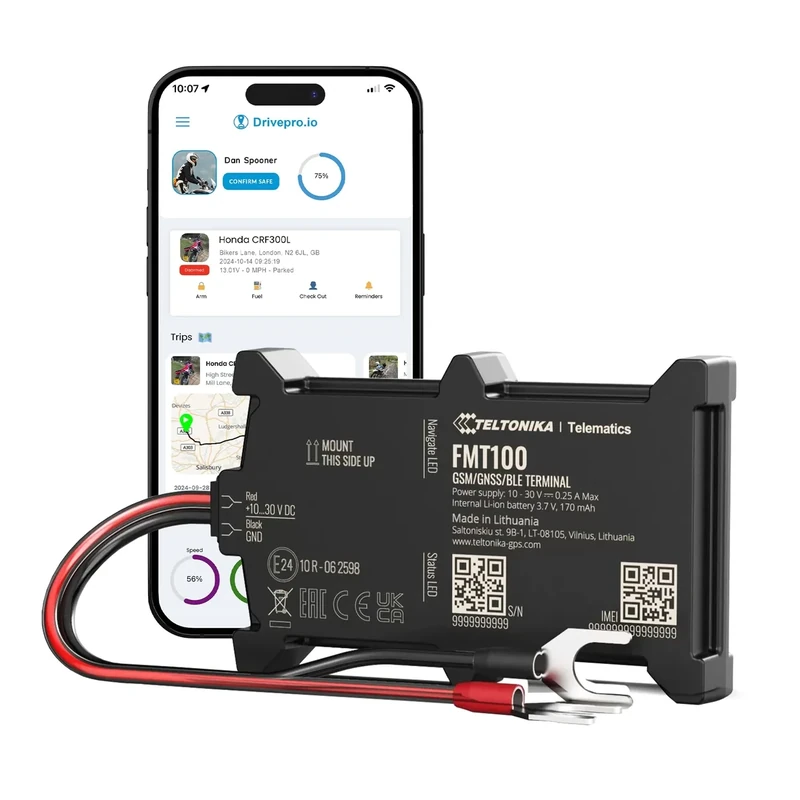 DrivePro FMT100 Vehicle Tracker - Hard-Wired Tracking Device | 24/7 Accurate Real-Time Monitoring for Car, Motorbike, Motorcycle, Van | Easy Install | Low-Cost Monthly Subscription | 12 Months PRO