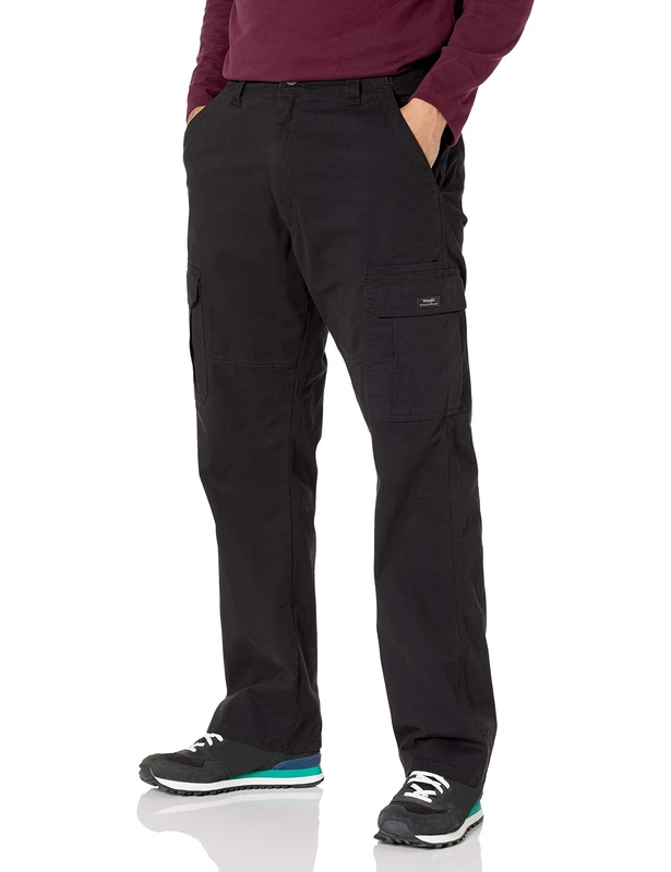 Wrangler Authentics Men's Relaxed Fit Stretch Cargo Pant Casual, Black, 42W x 32L