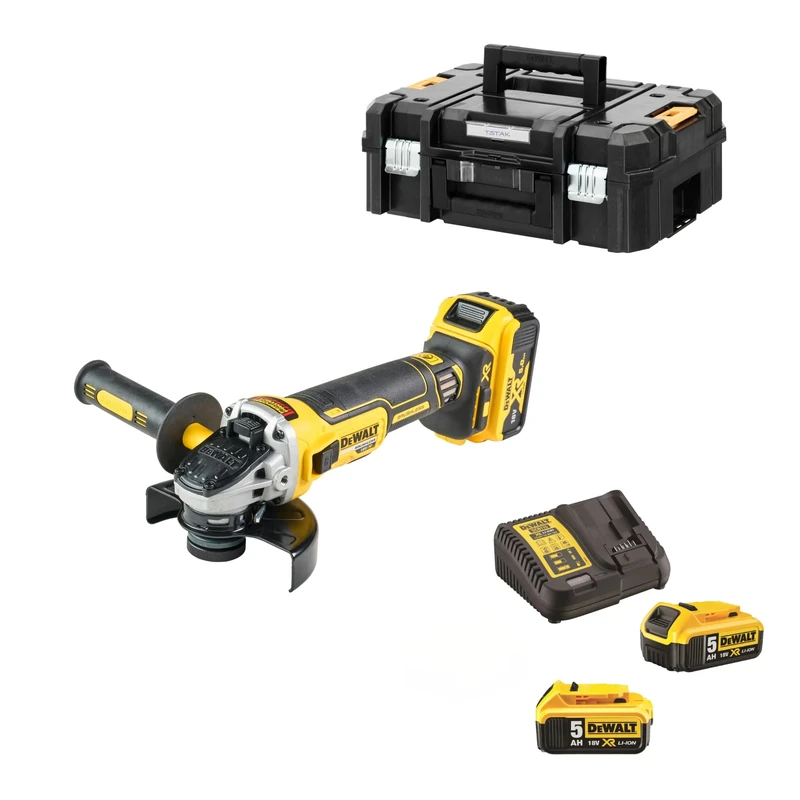 DEWALT DCG405P3-QW - 125 mm cordless Grinder 18V 3 Batteries 5.0 Ah Charger and TStak Case