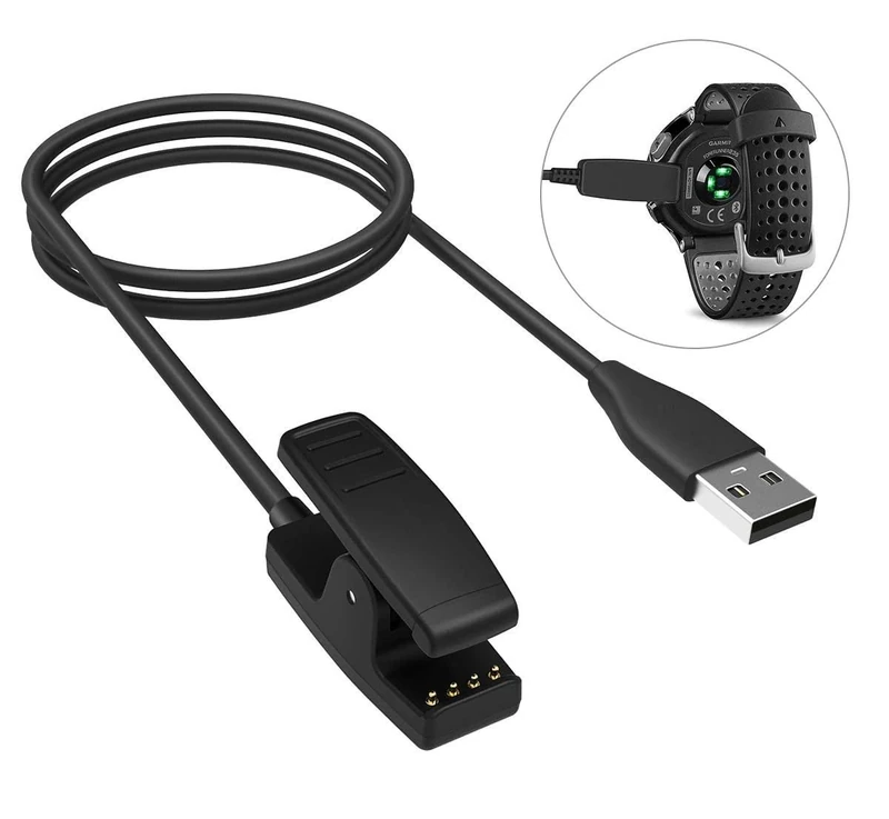 INF Charging cable compatible with Garmin Forerunner 235, 735XT, 630, 645, 230, Vivomove HR and Approach S20 / charger with clip holder, integrated overvoltage protection and overcurrent protection