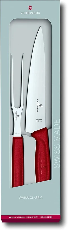 Victorinox Swiss Classic Carving-Set, 2 pcs., Extra Sharp Blade, Stainless Steel, Dishwasher Safe, Red