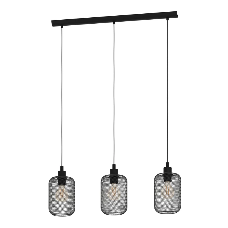 EGLO Wrington Pendant Light, 3-Bulb Pendant Lamp, Vintage, Industrial, Retro, Steel Pendant Light, Dining Table Lamp, Living Room Lamp, Hanging in Black, E27 Socket, L 74 cm