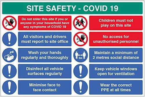 Site Safety COVID19 - report to office, wash hands, disinfect surfaces, minimise face to face contact etc - 4mm fluted 900x600mm