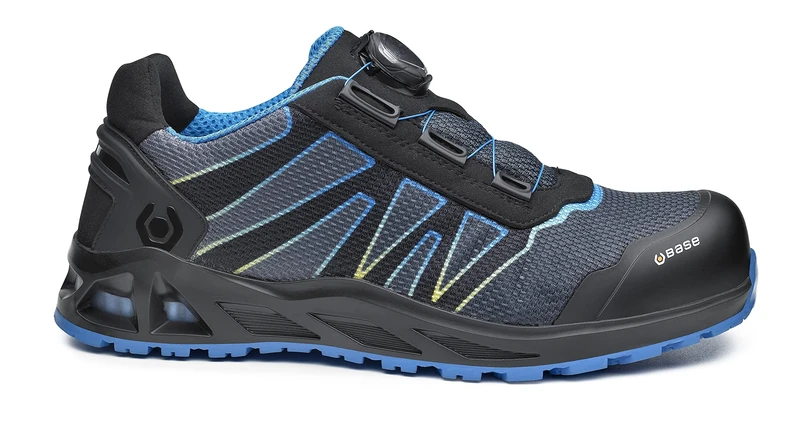 BASE K-ENERGY B1007A S3 HRO SRC Aluminium Toe i-daptive Sole Dry’n Air Footbed SmellStop BOA Closure Ballistic Midsole Safety Trainer, Grey/Blue, UK 4.5
