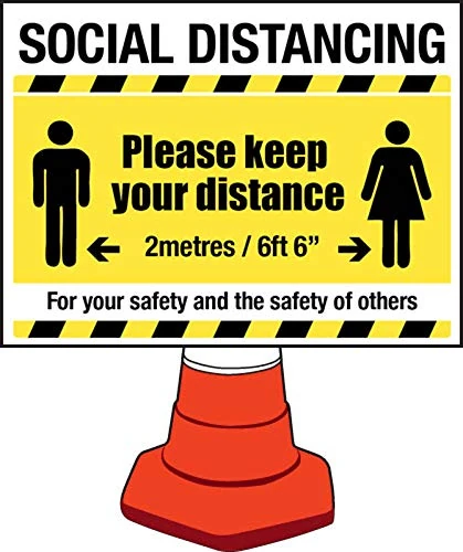 2 metre social distancing cone sign 600x450mm (cone not included) - Image 1