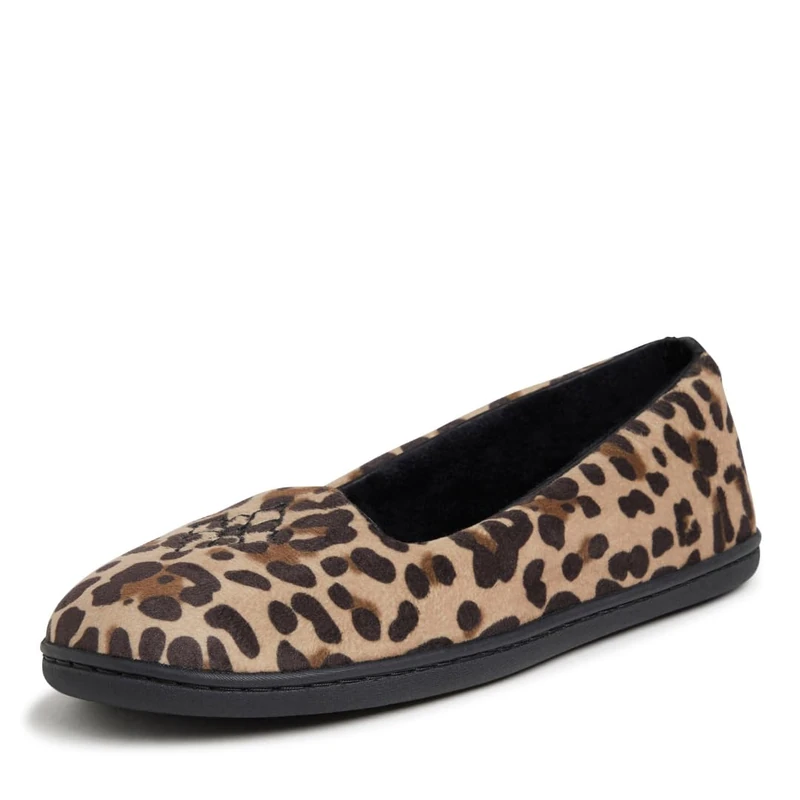 Dearfoams Women's Rebecca Microfiber Closed Back Slipper, Leopard Velour, Large UK