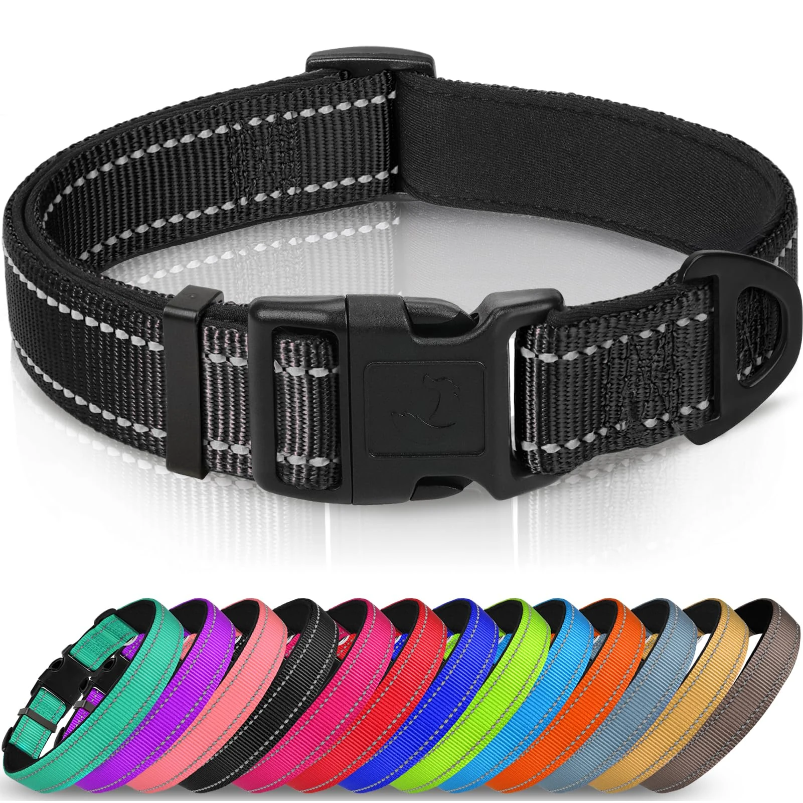 Joytale Reflective Dog Collar, Soft Neoprene Padded Breathable Nylon Pet Collar Adjustable for Extra Small and Puppy Dogs, XS, Black