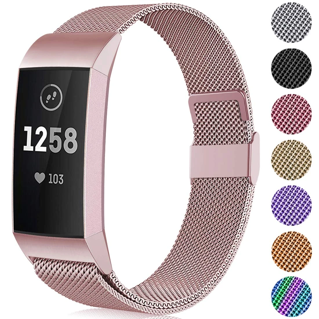 Faliogo Replacement Band Compatible with Fitbit Charge 3 Bracelet/Fitbit Charge 4 Bracelet, Adjustable Stainless Steel Metal Band for Women Men, Small Rose Gold