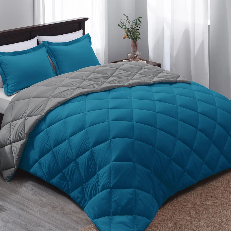 Basic Beyond King Size Comforter Set - Blue/Charcoal Gray, King, 3 Pieces