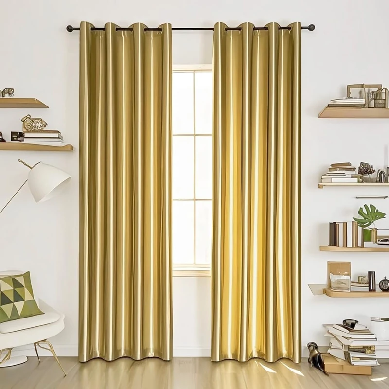 MYRU 1 Pair Semi-Blackout Gold Curtains for Living Room Bedroom Grommet Top Golden Curtains for Windows (Shiny Gold, 2 x 52 x 96 Inch) - Image 1