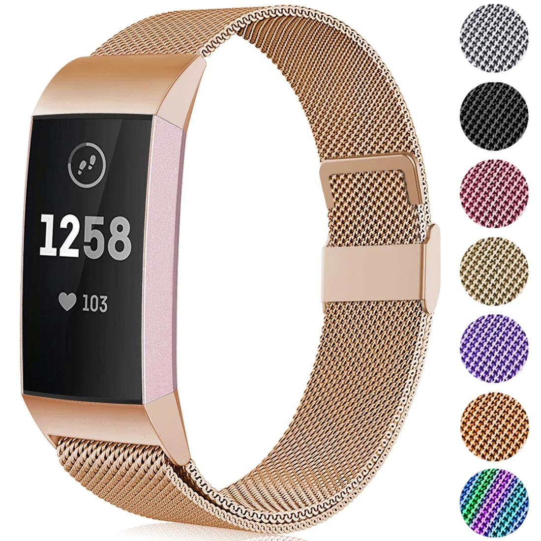Faliogo Replacement Band Compatible with Fitbit Charge 3 Bracelet/Fitbit Charge 4 Bracelet, Adjustable Stainless Steel Metal Band for Women Men, Small Royal Gold