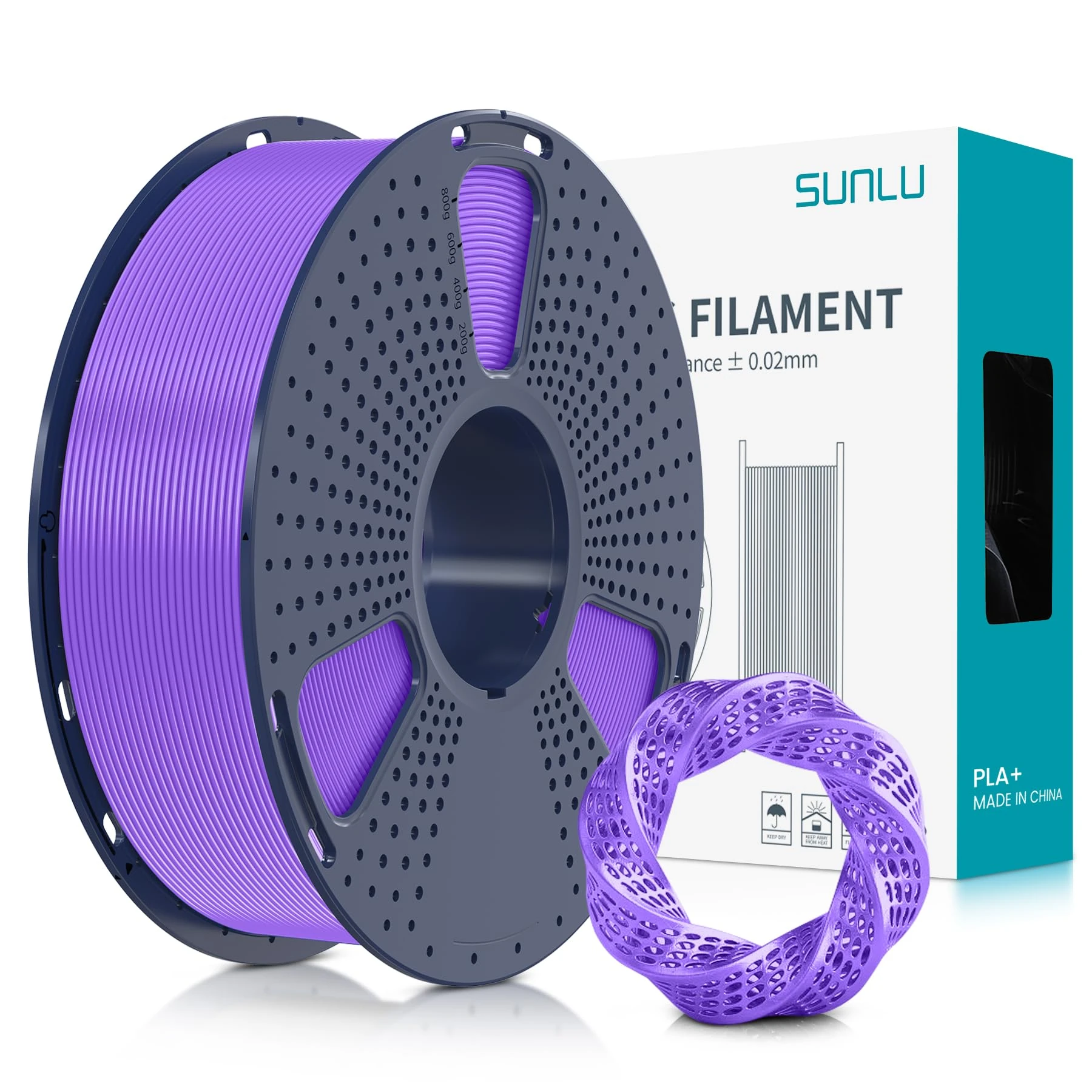 SUNLU PLA Plus 3D Printer Filament, 1.75mm PLA+ 3D Filament for FDM 3D Printer & 3D Pens, Neatly Wound Filament, Strong and Toughness, Dimensional Accuracy +/- 0.02 mm, 1KG Spool(2.2 LBS), Purple