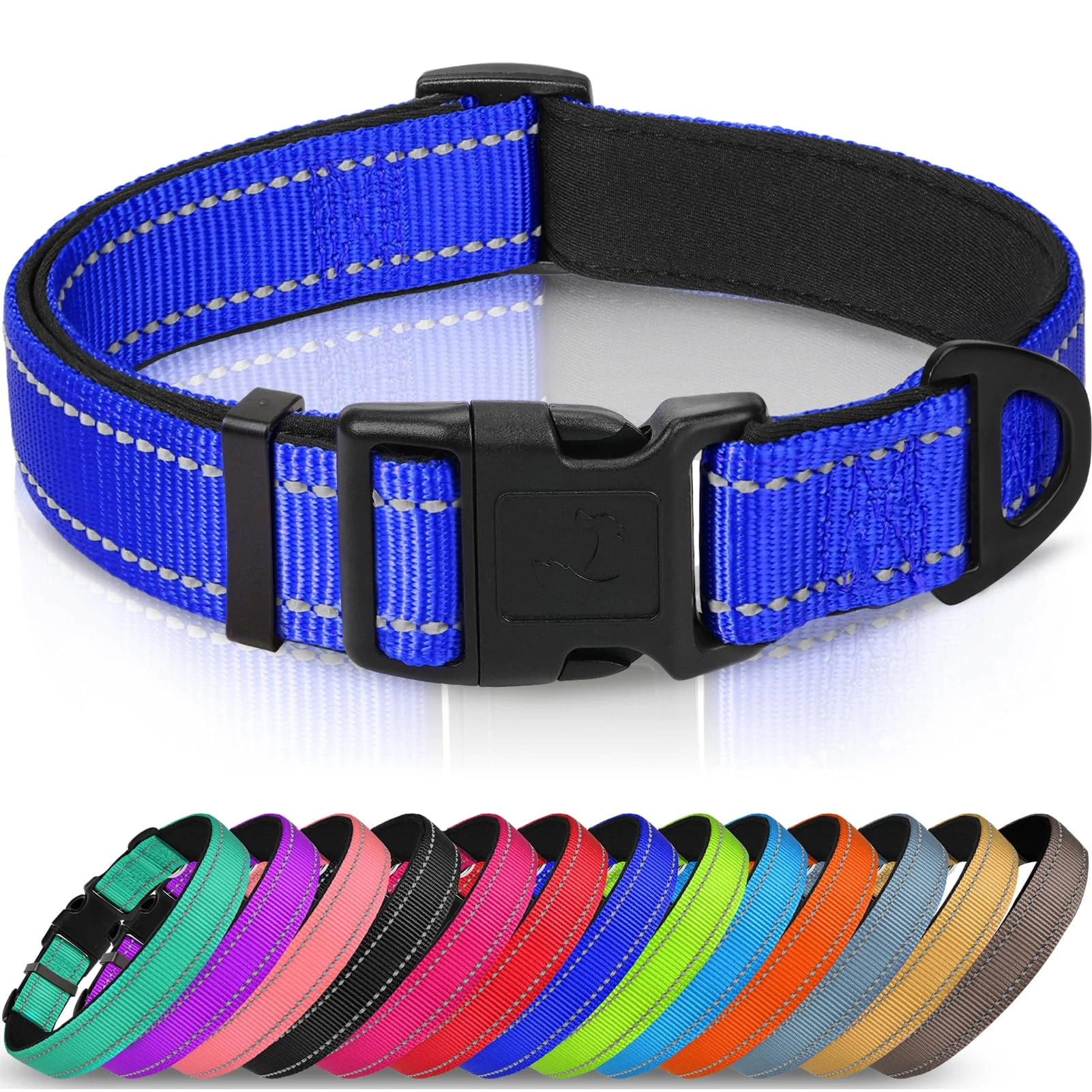 Joytale Reflective Dog Collar, Soft Neoprene Padded Breathable Nylon Pet Collar Adjustable for Extra Small and Puppy Dogs, XS, Navy Blue