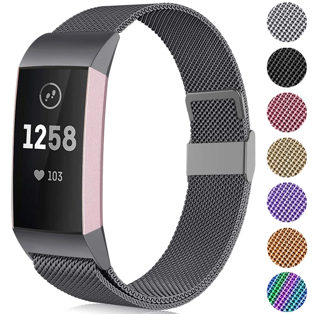 Faliogo Replacement Band Compatible with Fitbit Charge 3 Bracelet/Fitbit Charge 4 Bracelet, Adjustable Stainless Steel Metal Band for Women Men, Small Grey