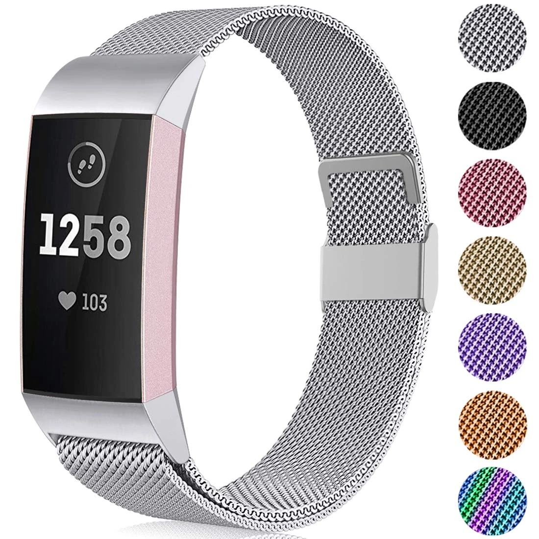 Faliogo Replacement Band Compatible with Fitbit Charge 3 Bracelet/Fitbit Charge 4 Bracelet, Adjustable Stainless Steel Metal Band for Women Men, Large Silver