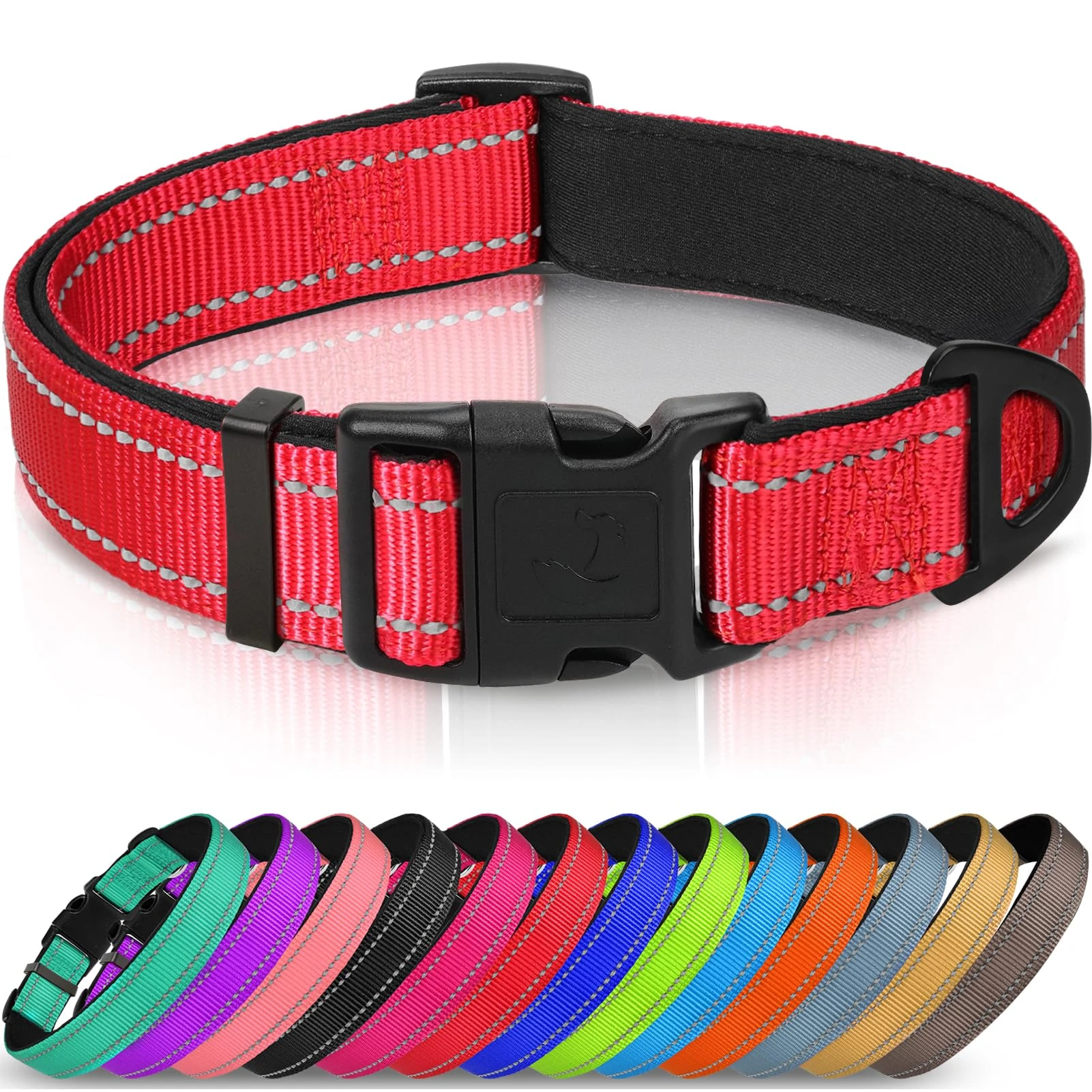 Joytale Reflective Dog Collar, Soft Neoprene Padded Breathable Nylon Pet Collar Adjustable for Extra Small and Puppy Dogs, XS, Red