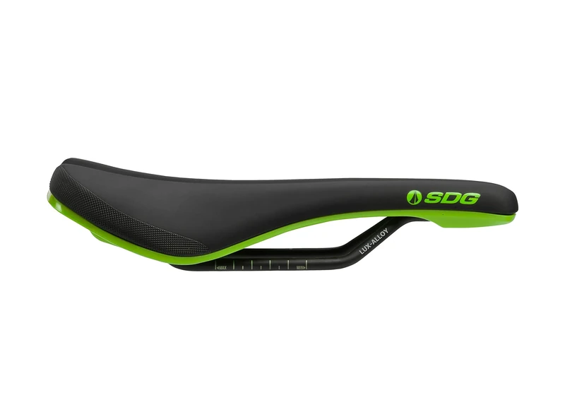 SDG Bel-Air V3 Bike Saddle – Black Microfibre Top/Green Base | MTB, Trail & Gravel Comfort Saddle with Cut-Out & Lux-Alloy Rails