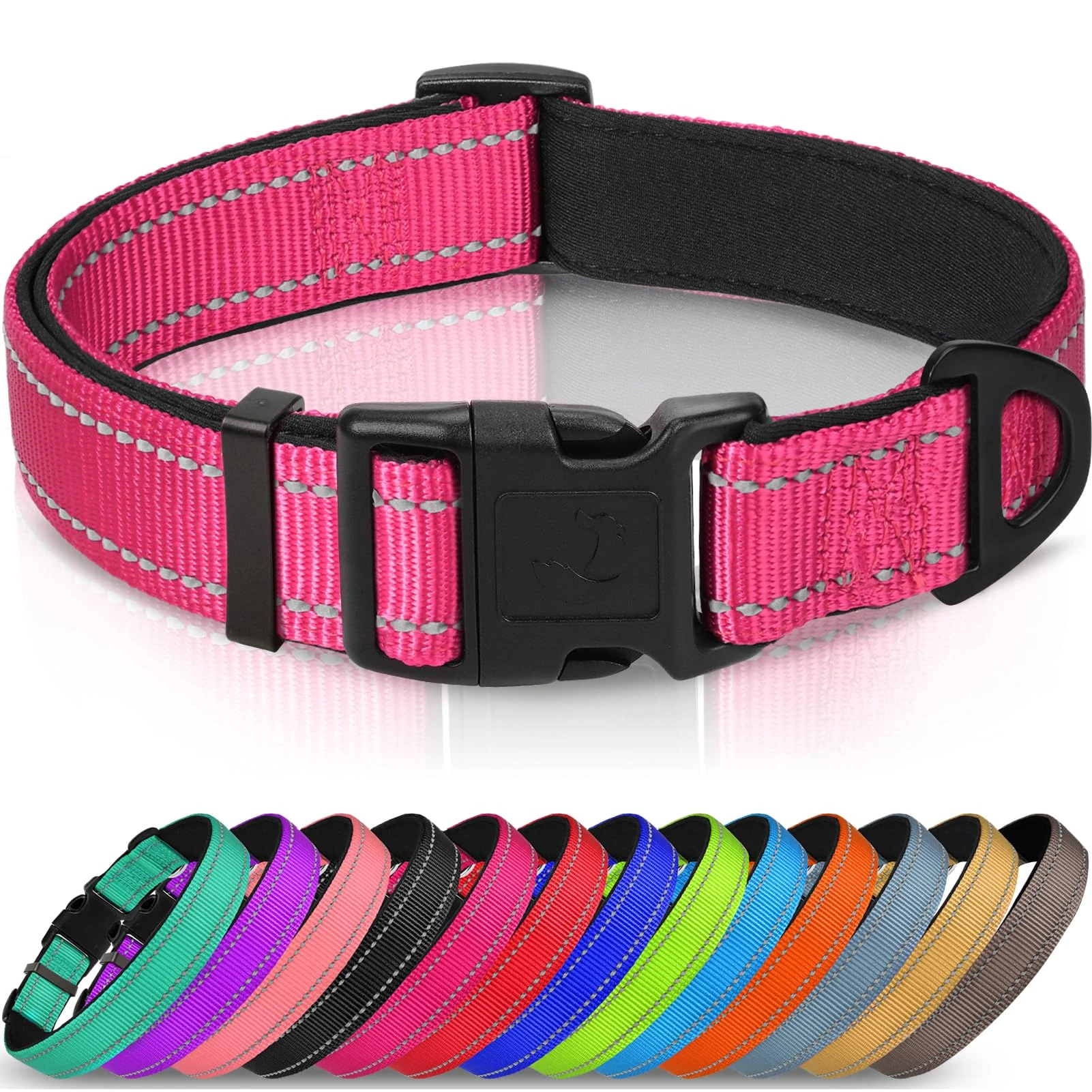 Joytale Reflective Dog Collar, Soft Neoprene Padded Breathable Nylon Pet Collar Adjustable for Extra Small and Puppy Dogs, XS, Hotpink