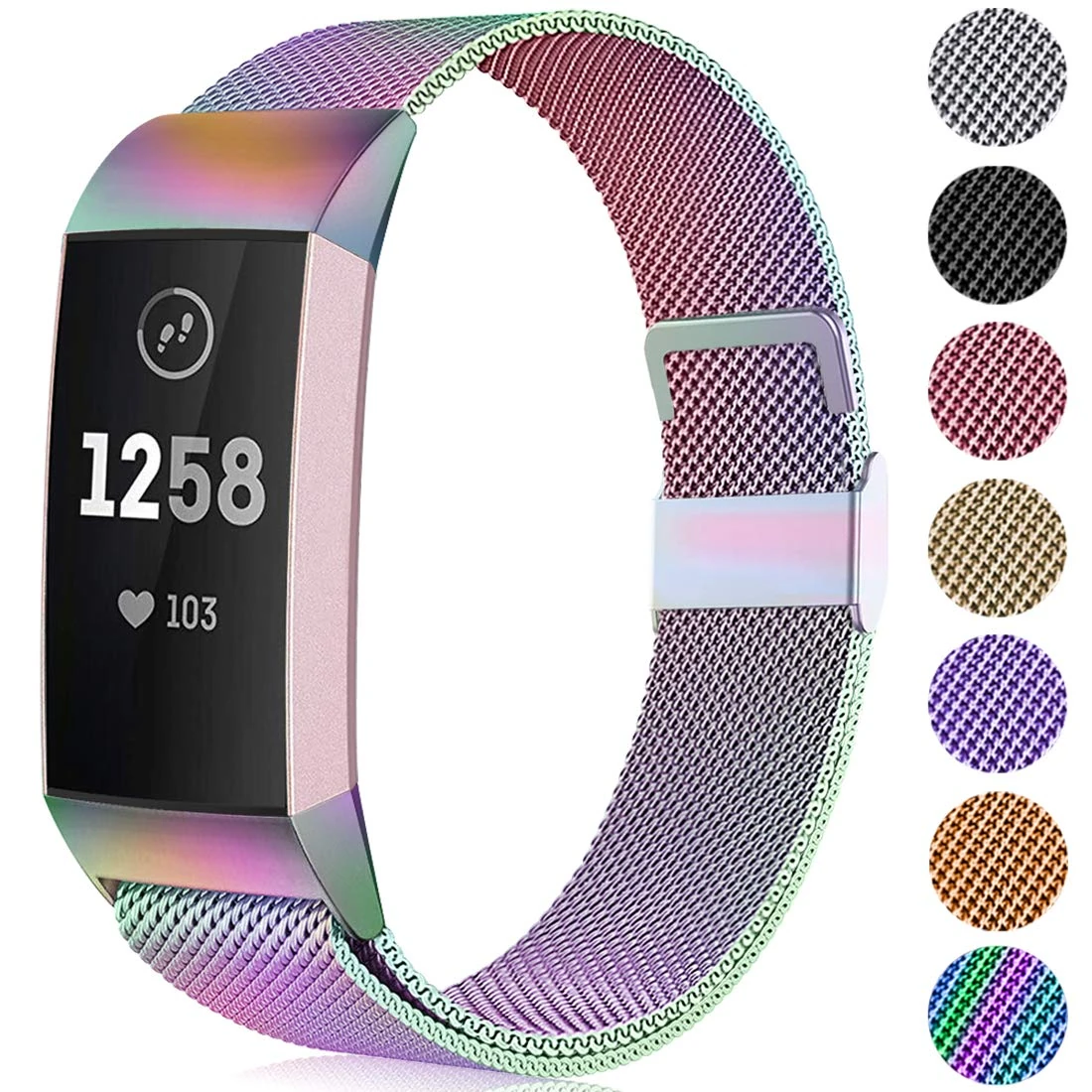 Faliogo Replacement Band Compatible with Fitbit Charge 3 Bracelet/Fitbit Charge 4 Bracelet, Adjustable Stainless Steel Metal Band for Women Men, Small Colorful