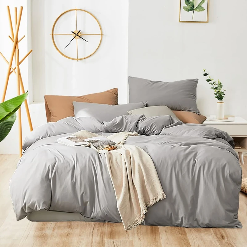 Wellboo Silver Grey Comforter Sets Queen Women Men Light Gray Bedding Comforter Sets Girls Boys Elegant Grey Warm Blankets Adults Teens Solid Pale Gray Color Quilts Durable Soft Pure All Gray Bedding