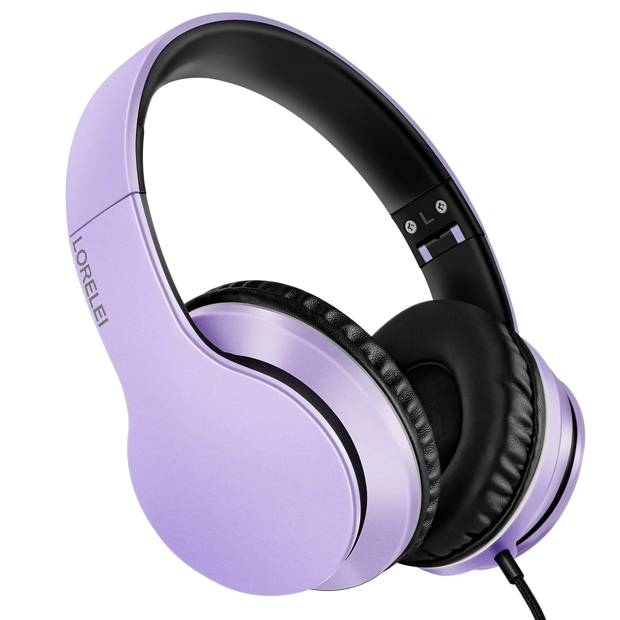 LORELEI X6 Over-Ear Headphones With Microphone, Lightweight Foldable & Portable Stereo Bass With 1.45M No-Tangle Wired for Smartphone Tablet MP3/4 (Purple)