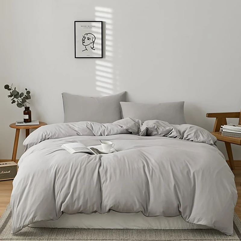 CLOTHKNOW Light Grey Queen Size Comforter Set Soft Gray Bedding Comforter Sets with Comforter & 2 Pillow Shams