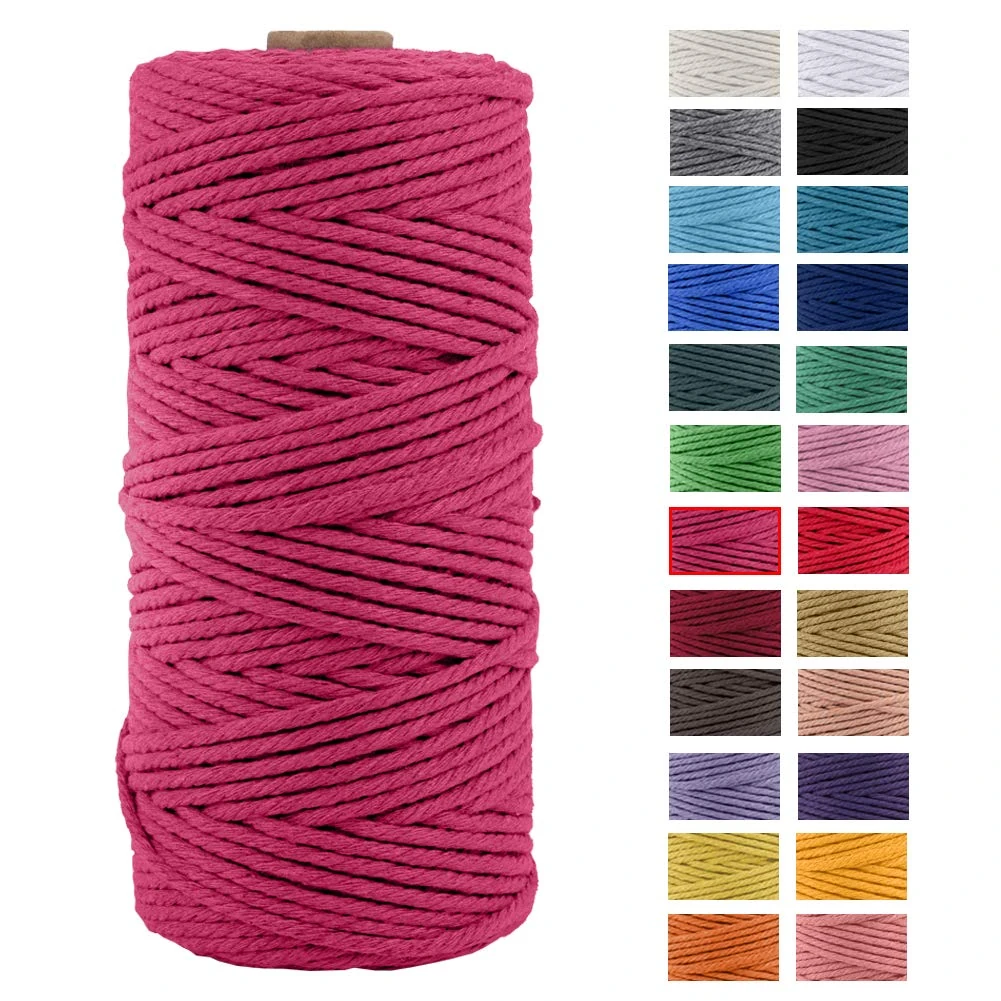 JeogYong Macrame Cord Thick Natural Cotton Cord Yarn Macrame Rope for Wall Hangings, Plant Hangers, DIY Crafts, Home Decorations, Gift Wrapping 3mm x 100m (Rose red)