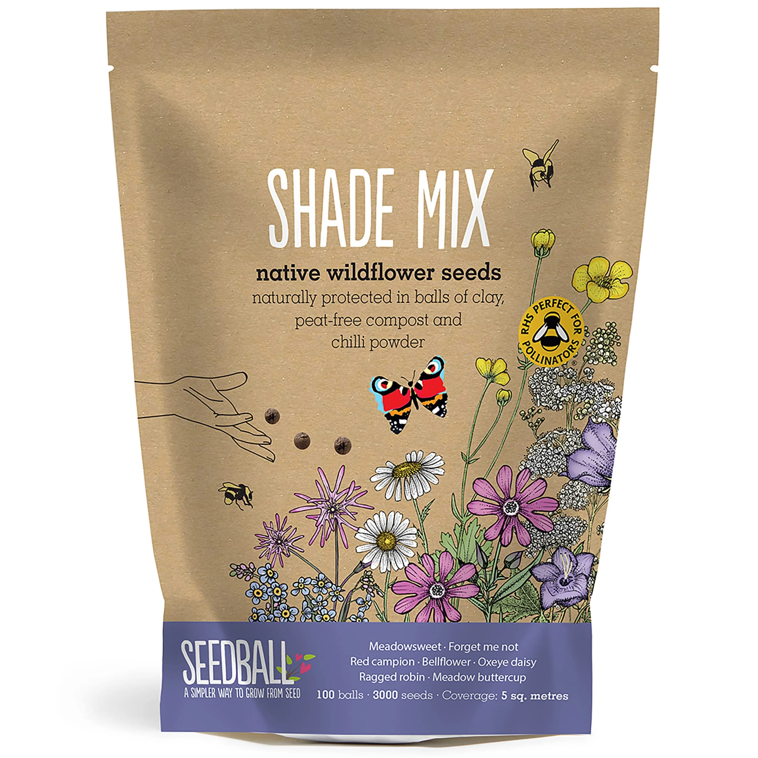 SEEDBALL Shade Mix Seed Bombs (Grab Bag) – 100 Seed Balls Per Pack | British Wildflower Seeds for Shady Areas - Clay Seed Bomb Designed for Planting in Areas of Dappled Sun and Shade