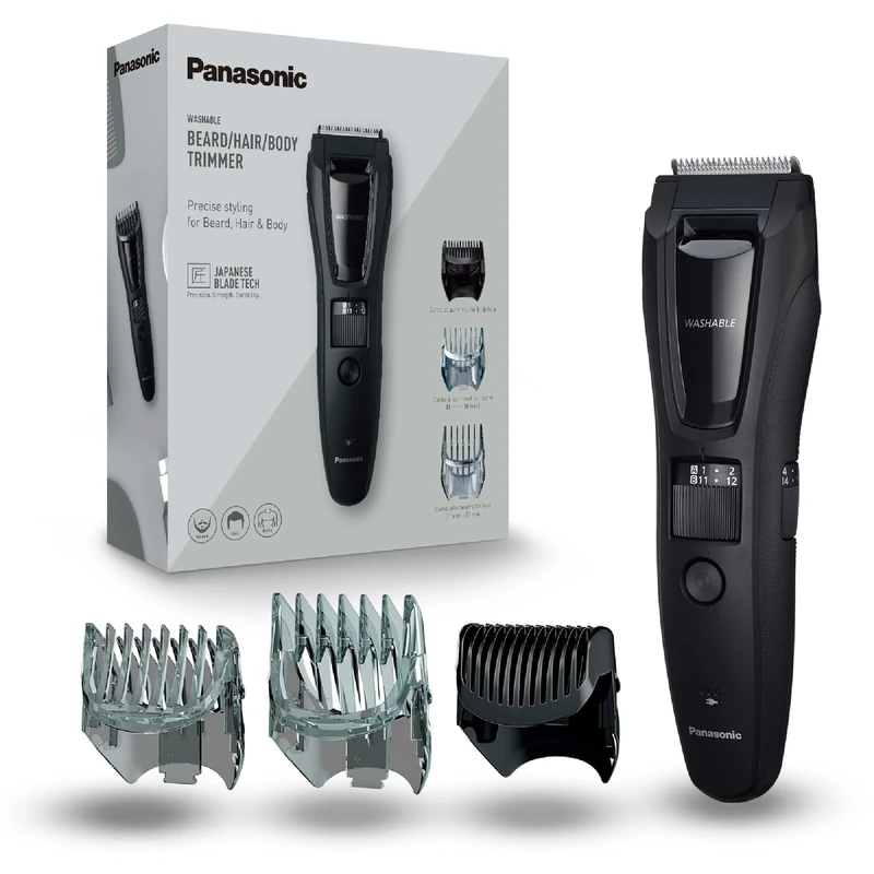 Panasonic ER-GB61-K503 - Men's Body, Beard & Head Trimmer (3 in 1, Rechargeable, Stainless Steel, Long Battery, 39 Settings, 3 Accessories Included) Black/Silver
