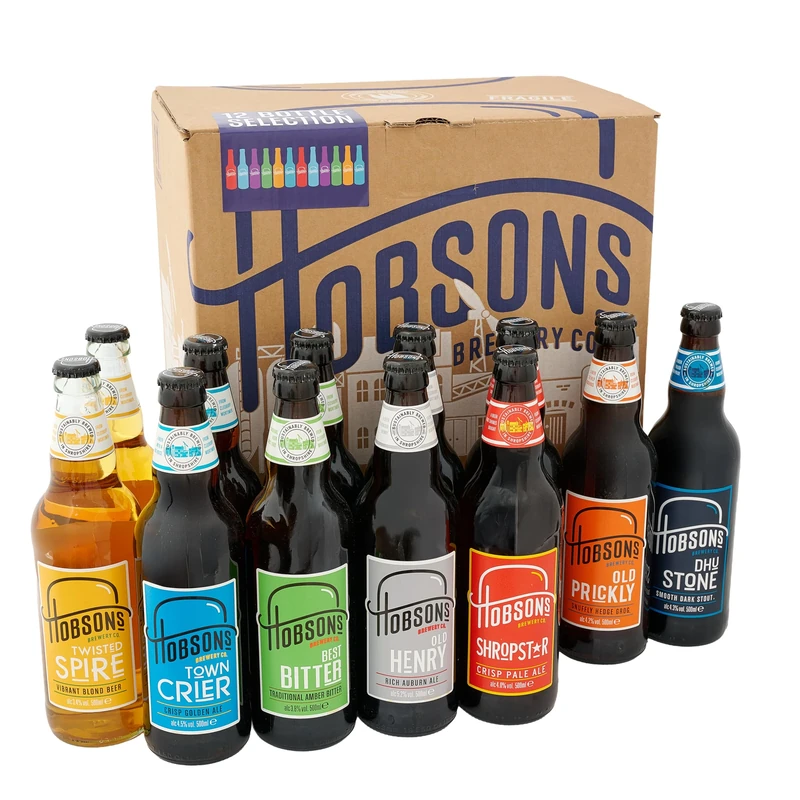 Hobsons Mixed English Real Ale & Beer Gift Set - Mixed Taster Selection - 12 x 500ml Bottle Pack - Premium Beer by a Craft UK Brewery