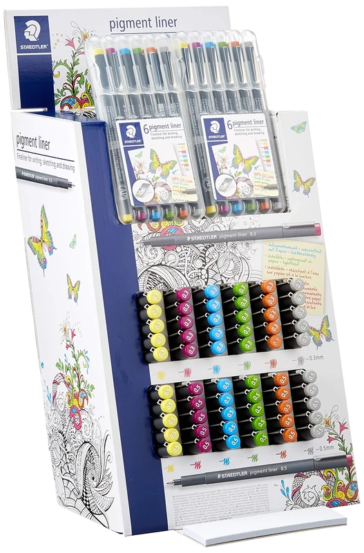 STAEDTLER 308S2CA120ST Fineliner Pigment Liner Display with 120 Assorted Colours and Widths