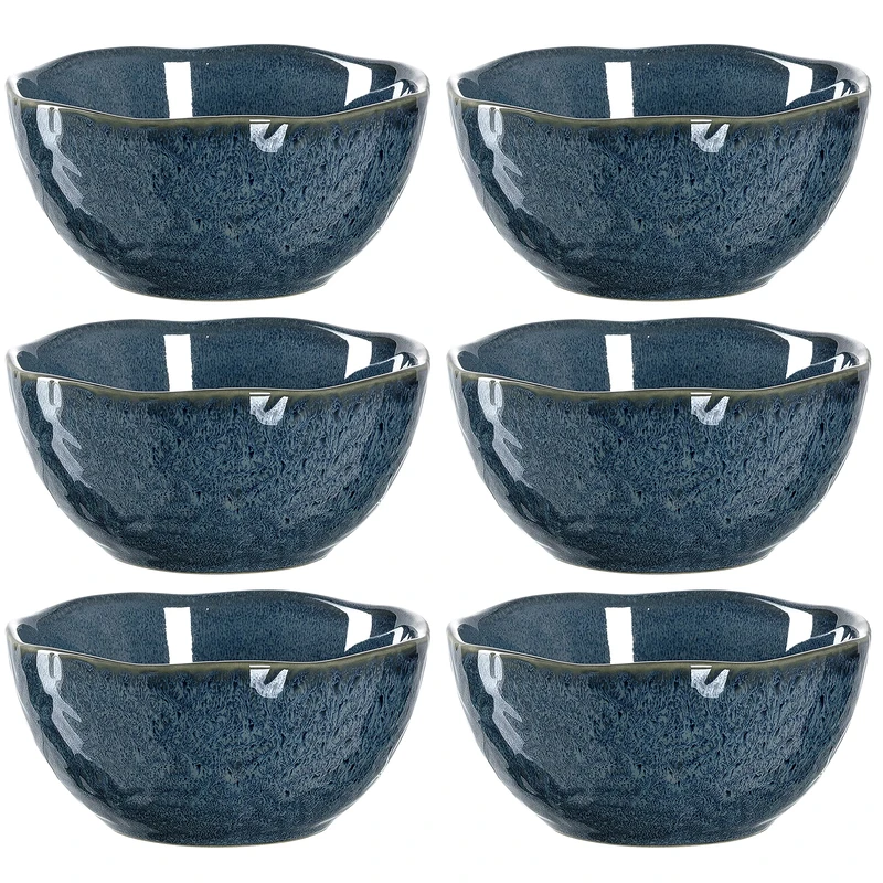 Leonardo Matera 018582 Ceramic Bowls, Set of 6, Dishwasher-Safe Dessert Bowls, 6 Cereal Bowls, Snack Bowls, Blue Diameter 12 cm, 380 ml