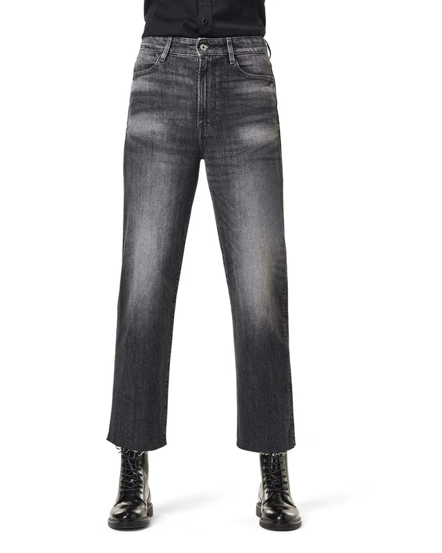 G-Star Women's Tedie Ultra High Straight Ripped Edge Ankle Jeans, Black (faded basalt D17177-C530-B155), 32W / 34L