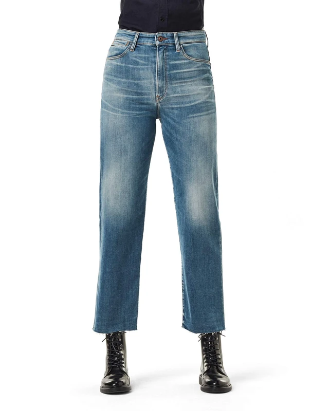 G-Star Women's Tedie Ultra High Straight Ripped Edge Ankle Jeans, Blue (faded spruce blue D17177-C300-C084), 26W / 32L