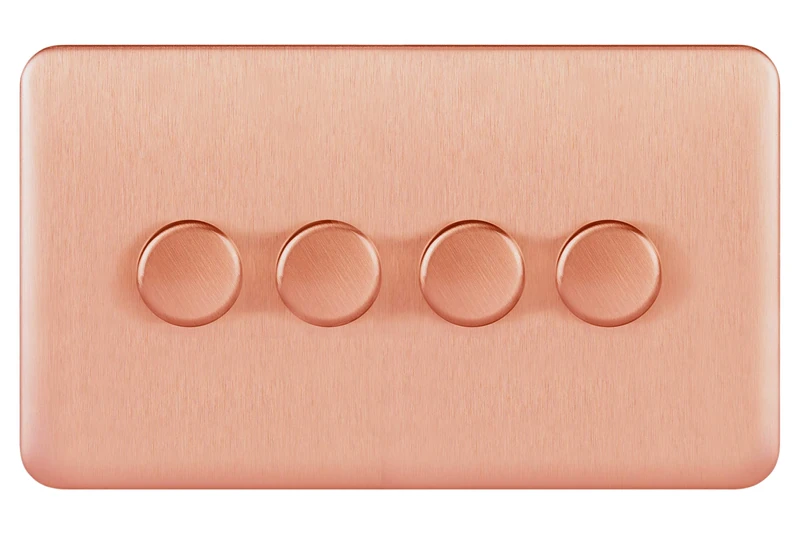 Schneider Electric Lisse Screwless Deco - 4 Gang 2 Way Universal Dimmer Light Switch, 250 W/VA, GGBL6042CLCS, Light Copper