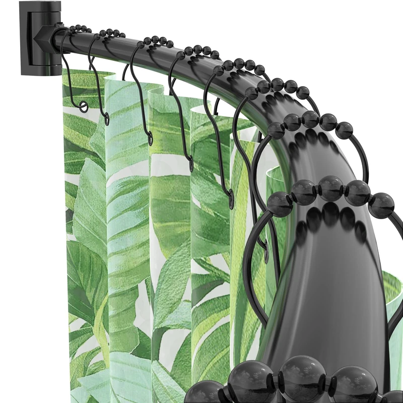 PrettyHome Adjustable Curved Aluminium Metal Shower Cane Extendable 15.5 to 28.3 inches (38 to 72 cm) Exquisite Telescopic Design Customisable for Bathroom Chrome Black