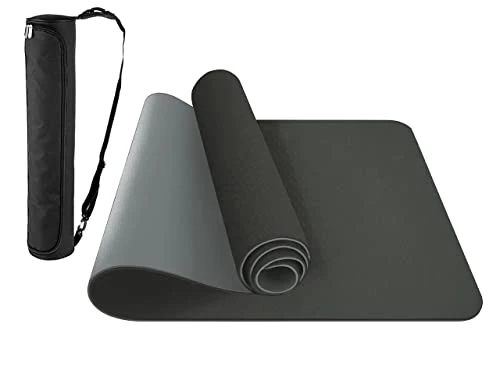 ComFyMat Yoga Mat – Non-Slip Gym Mat, Workout Mat for Pilates, Meditation, Women, Men, Fitness Exercise Mat, 183cmx61cmx6mm (Black/Grey)