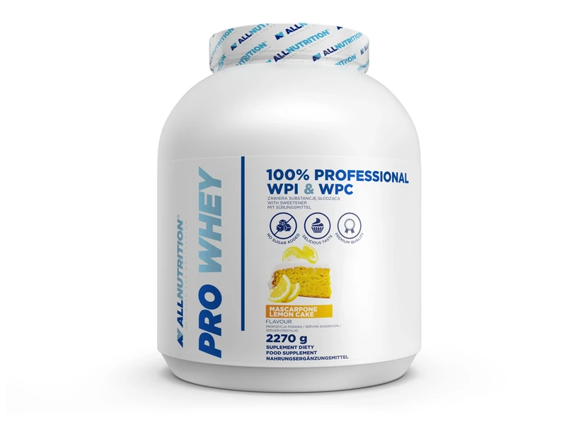 ALLNUTRITION Pro Whey Protein Powder with Branched Amino Acids - Whey Protein Concentrate & Whey Protein Isolate - Pre Workout Powder - Low Calorie Protein Powder - 2270g - Mascarpone Lemon Cake