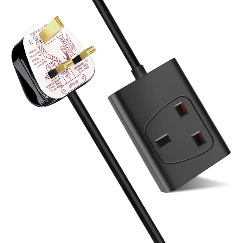 ExtraStar 1 Way Gang Single Socket Mains Power Extension Lead 13A UK 3Pin Plug - 5 Metre Cable, Black
